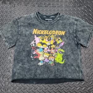Nickelodeon Acid Wash Graphic Crop Top Y2K Cartoon Tee